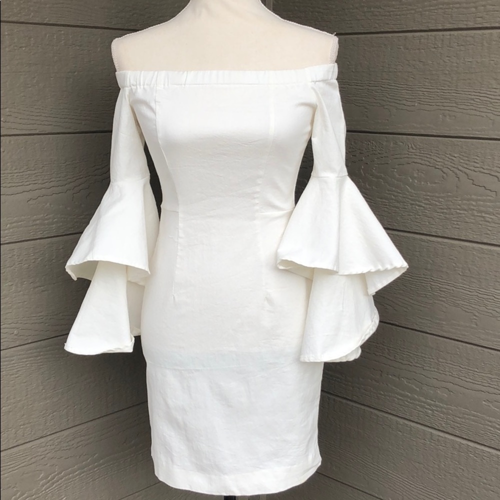Jealous Tomato White Off the Shoulder Ruffle Dress - Picture 2 of 8